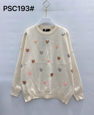 Wholesaler Graciela Paris - Round neck sweater with multi-colored heart embroidery