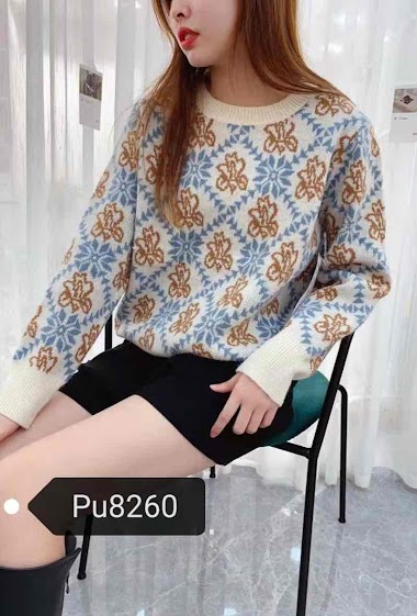 Wholesaler Graciela Paris - Round neck sweater. jacquard with floral and geometric patterns
