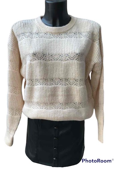 Wholesaler Graciela Paris - Round neck sweater. soft. lace effect in several bands