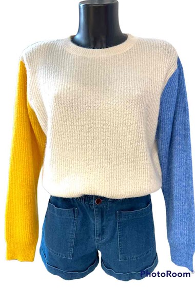 Wholesaler Graciela Paris - Round neck sweater. two-tone sleeves