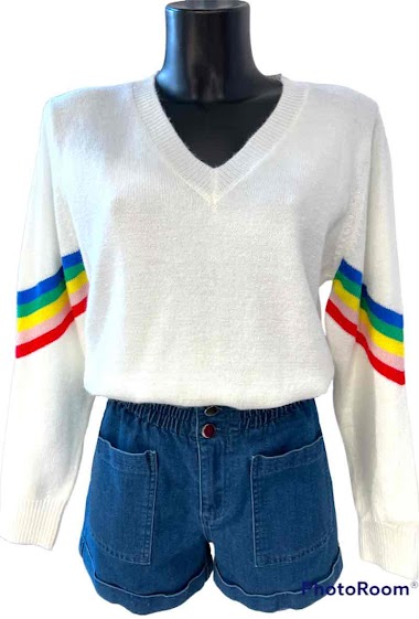 Wholesaler Graciela Paris - V neck sweater Rainbow on the sleeves