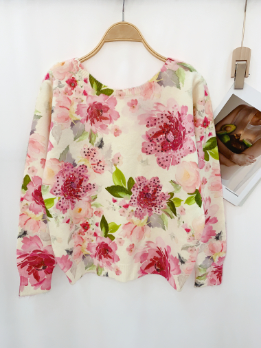 Wholesaler Graciela Paris - Floral pattern V-neck sweater