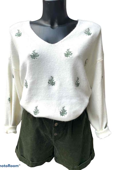 Wholesaler Graciela Paris - V-neck sweater studded with flowers embrodery