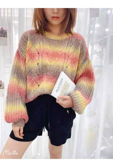 Wholesaler Graciela Paris - Tie and dye sweater. puffed sleeves. round collar