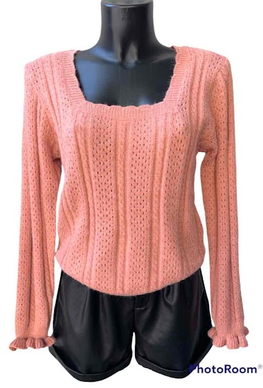 Großhändler Graciela Paris - Fine-knit. elasticated sweater.  Square collar with scallop finish
