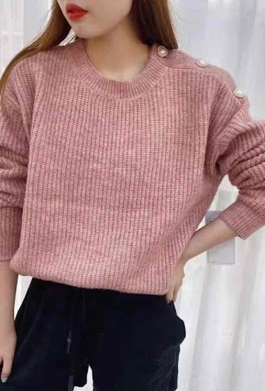 Wholesaler Graciela Paris - Large and soft knit sweater. round neck with buttons on the left shoulder