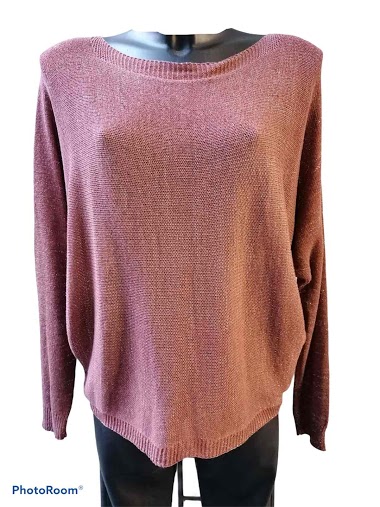 Wholesaler Graciela Paris - Fine knit silver lurex sweater, back with zipper