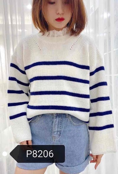 Mayorista Graciela Paris - Loose sailor sweater. round neck with lace and wide sleeves