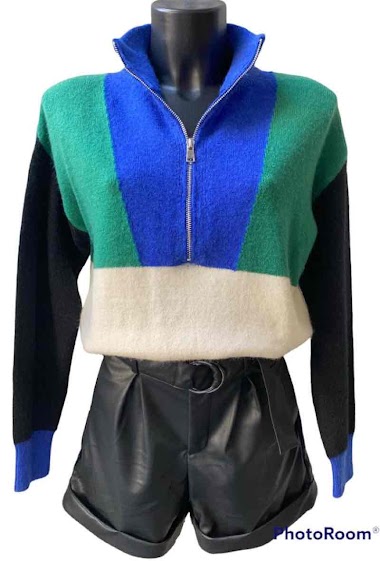 Mayorista Graciela Paris - Multicolored jumper with high zipped collar