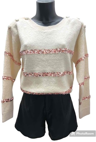 Wholesaler Graciela Paris - Glittery jumper with sequin lines. boat neck with buttons
