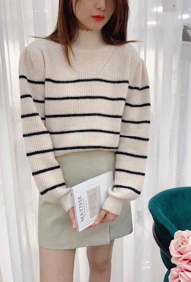 Wholesaler Graciela Paris - Striped sweater with high neck. scalloped finish. soft knit