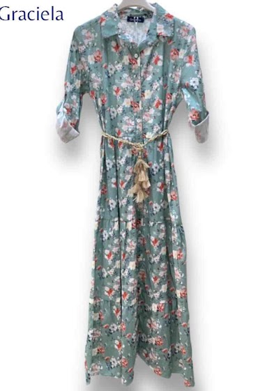 Grossistes Graciela Paris - Robe chemise longue en coton imprimé