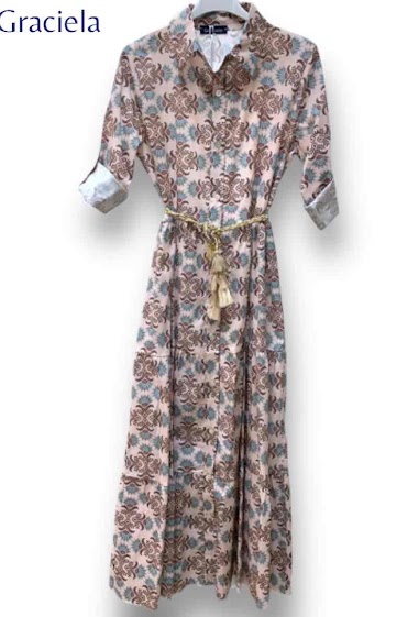 Grossistes Graciela Paris - Robe chemise longue en coton imprimé