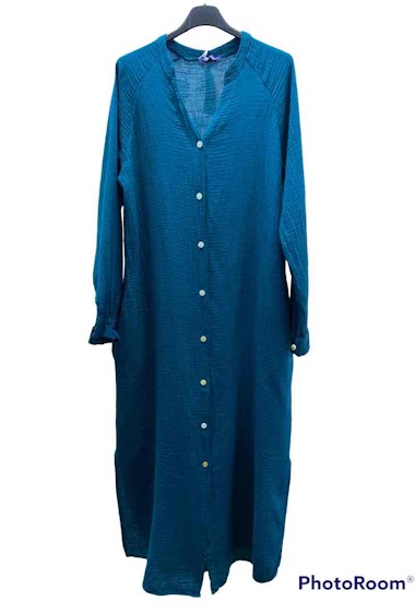 Wholesaler Graciela Paris - Long shirt dress in cotton gauze. stand-up collar