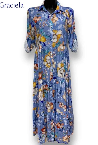 Grossiste Graciela Paris - Robe chemise longue en viscose imprime