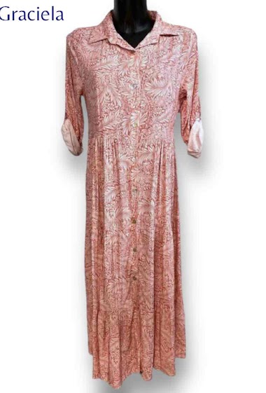 Grossistes Graciela Paris - Robe chemise longue en viscose imprime