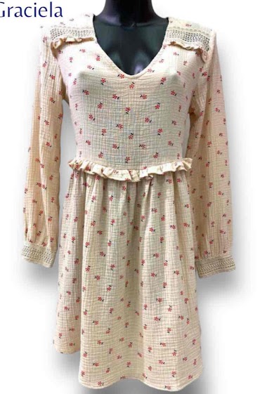 Großhändler Graciela Paris - Loose short dress in printed cotton gauze
