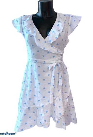 Wholesaler Graciela Paris - Short wrap dress in heart-printed cotton gauze