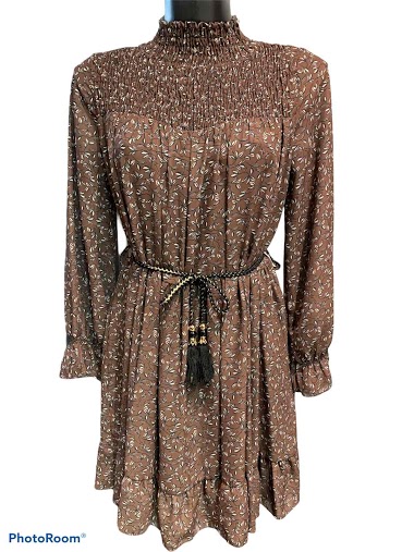 Wholesaler Graciela Paris - Short printed dress with smoked high neck