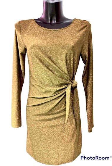 Wholesaler Graciela Paris - Short shining lurex dress. round neck. bow on one side