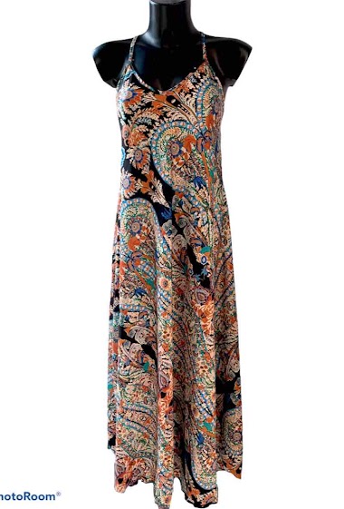 Wholesaler Graciela Paris - Long printed satin dress with adjustable straps
