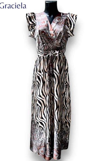 Großhändler Graciela Paris - Long dress in zebra print satin.