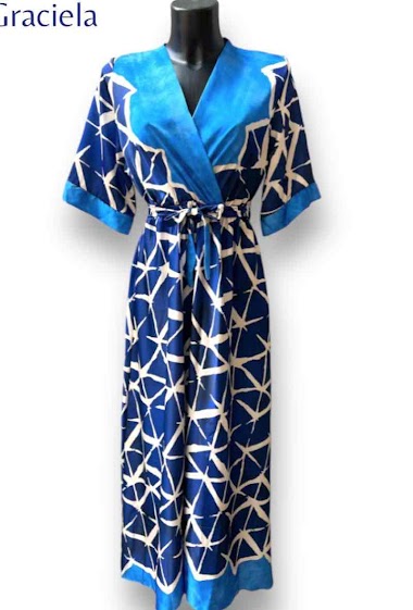 Grossistes Graciela Paris - Robe longue. manches kimono. en satin imprimé