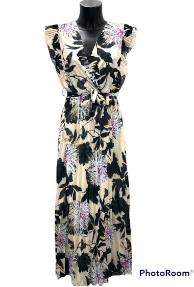 Grossiste Graciela Paris - Robe longue plissée motif floral sans manches