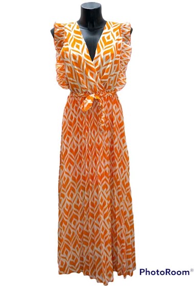 Grossiste Graciela Paris - Robe longue plissée motif géometrique sans manches