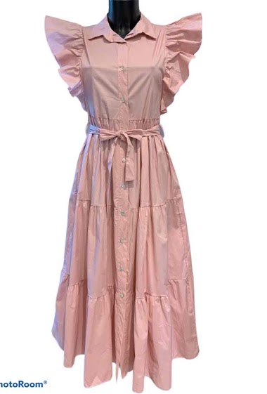 Wholesaler Graciela Paris - Long sleeveless dress. buttoned front. ruffles on the shoulders