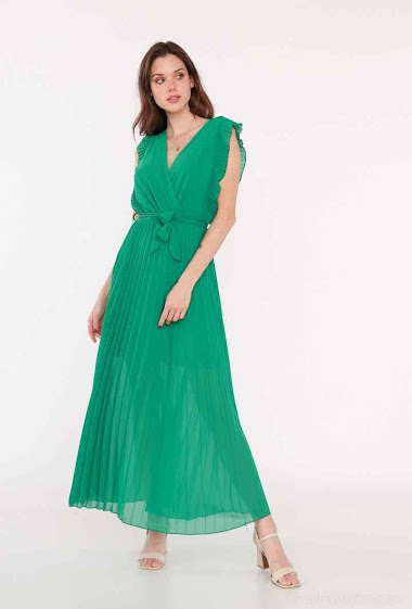 Großhändler Graciela Paris - Long plain pleated dress, sleeveless