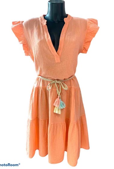 Wholesaler Graciela Paris - Mid-length cotton gauze dress. deep V-neck