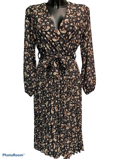 Grossiste Graciela Paris - Robe mi-longue plissée à imprimé cachemire