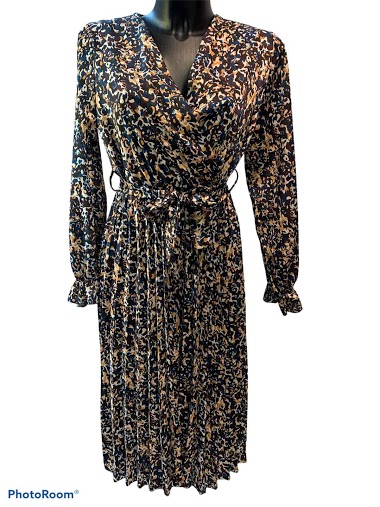 Grossiste Graciela Paris - Robe mi-longue plissée en satin imprimé