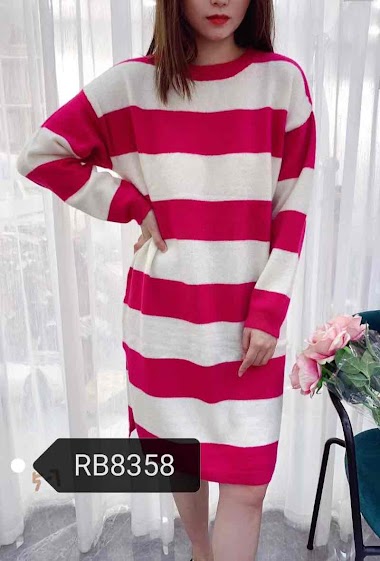 Wholesaler Graciela Paris - Sweater dress with large stripes. round neck. split on one side