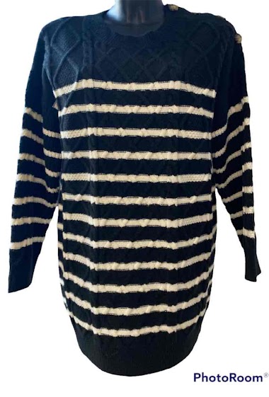 Großhändler Graciela Paris - Short Striped jumper dress. openwork cable knit.