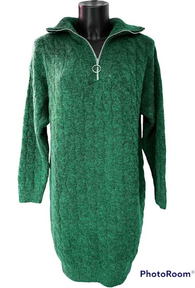 Mayorista Graciela Paris - Zipped neck sweater dress. soft and warm knit with twisted pattern