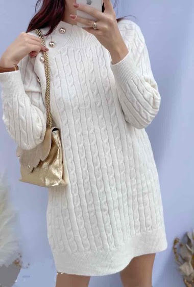 Wholesaler Graciela Paris - Short jumper dress with openwork cable knit. high collar with button closure