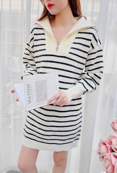 Großhändler Graciela Paris - Short striped jumper dress. zipped collar