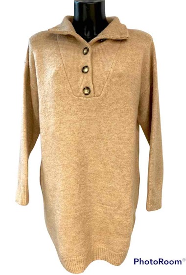Mayorista Graciela Paris - Short sweater dress. high collar with button closure