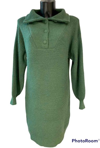 Mayorista Graciela Paris - Short sweater dress. high collar with button placket