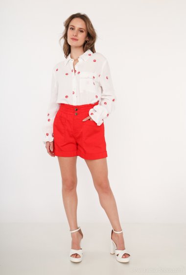 Mayorista Graciela Paris - Pantalón corto de algodón elástico. 2 bolsillos de parche. cinturilla elástica fruncida