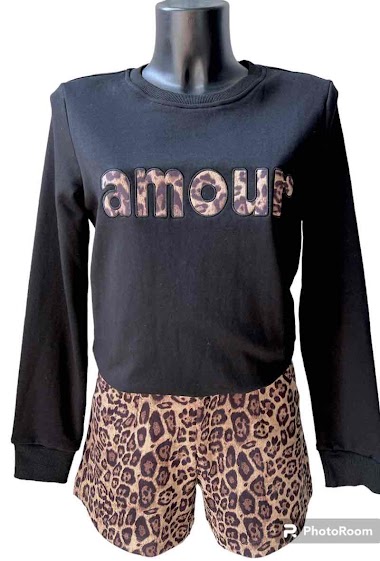 Großhändler Graciela Paris - "Amour" Embroidered leopard pattern Sweatshirt