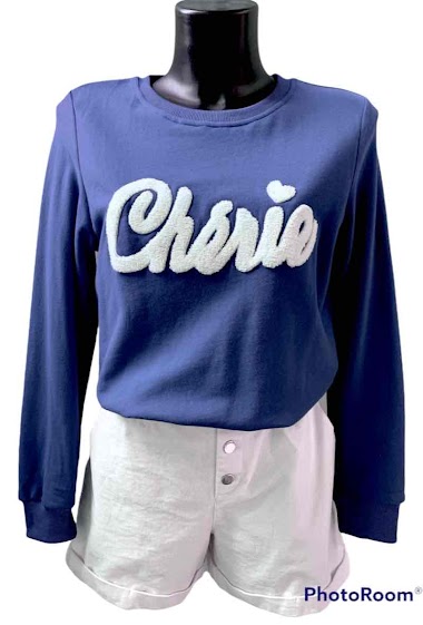 Wholesaler Graciela Paris - "Chérie" Embroidered Terry Cloth Sweatshirt