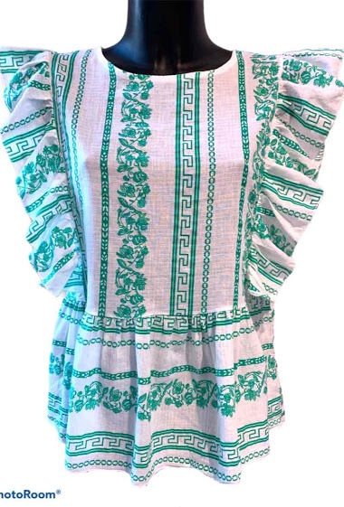 Wholesaler Graciela Paris - Printed cotton top. ruffles on the shoulders