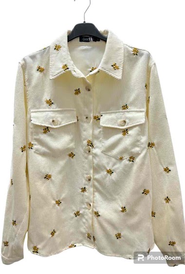 Wholesaler Graciela Paris - Corduroy overshirt jacket embroidered with small yellow flowers