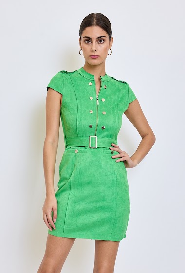 Suedette dress with decorative buttons