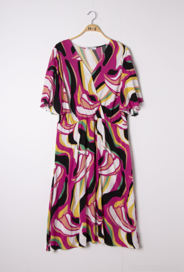 Großhändler H-3 - Kurzärmliges Kleid mit V-Ausschnitt in Übergröße