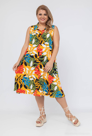 Wholesaler H3 - long dress in patterned fabric plus size