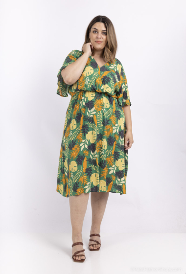 Grossiste H-3 - Robe fleurs manches courtes coupe fluide GRANDE TAILLE